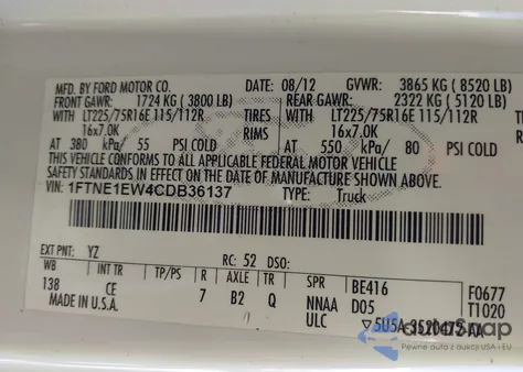 2012 Ford E-150 Commercial from USA, damaged, VIN 1FTNE1EW4CDB36137